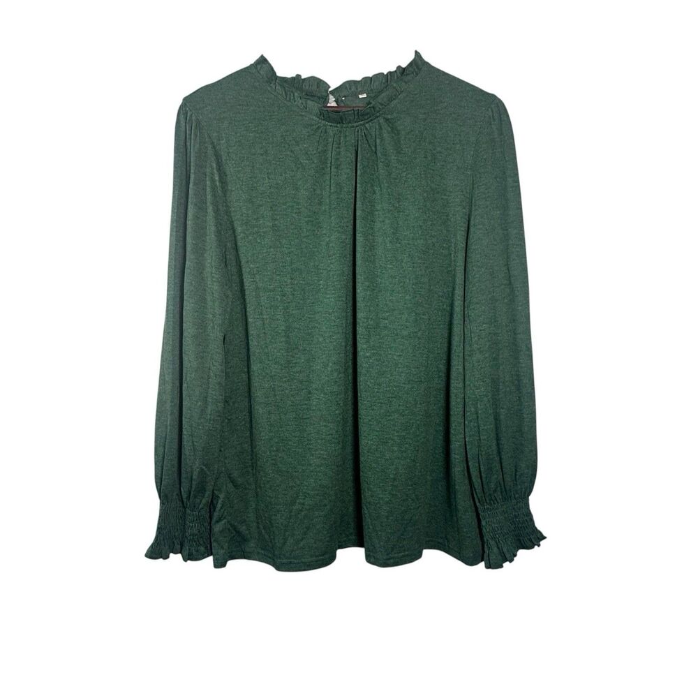 NWOT Heathered Green Long Sleeve Ruffle Neck & Sleeve Blouse XL